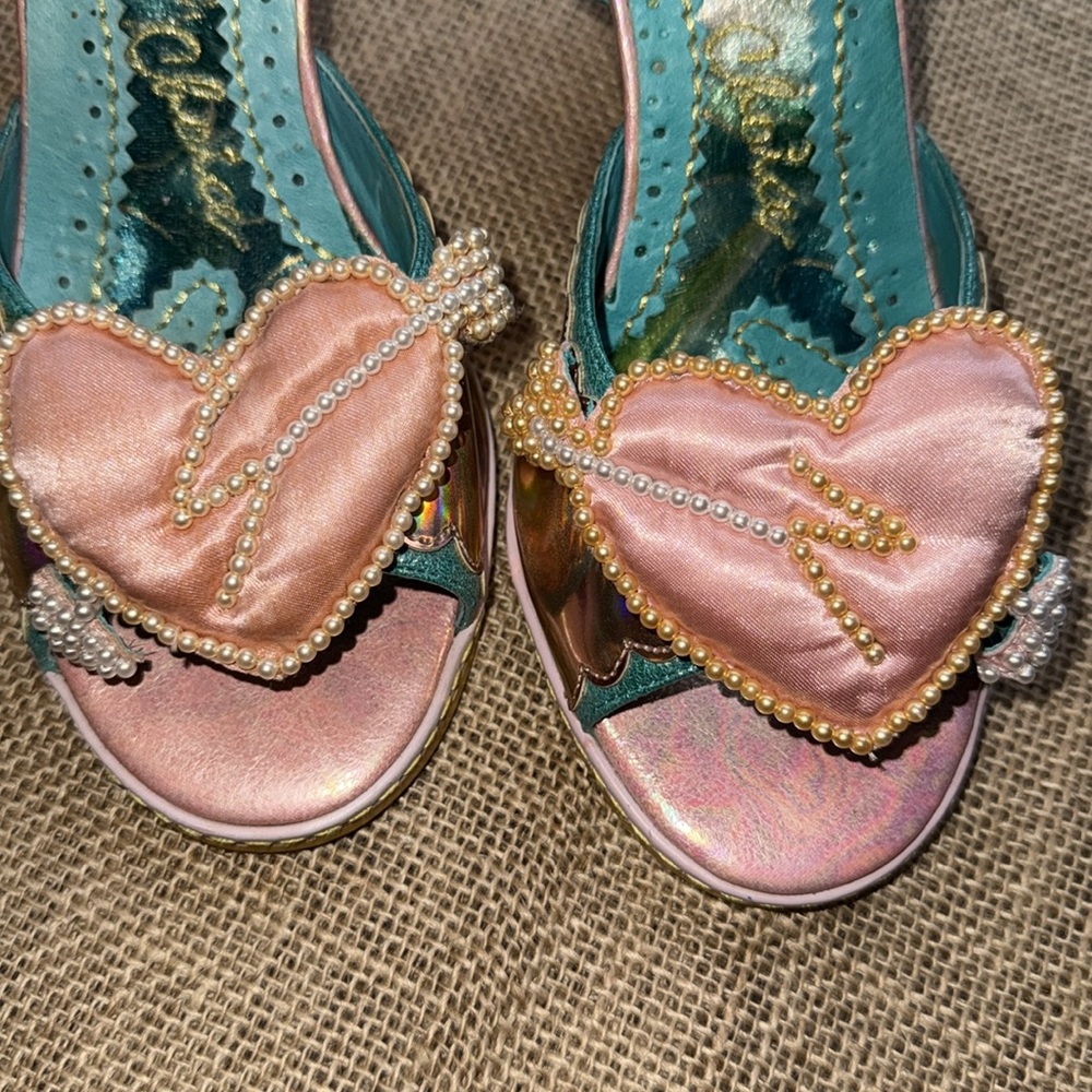 Irregular Choice Teal and Pink Heart Embellished Sandals - Picture 7 of 7